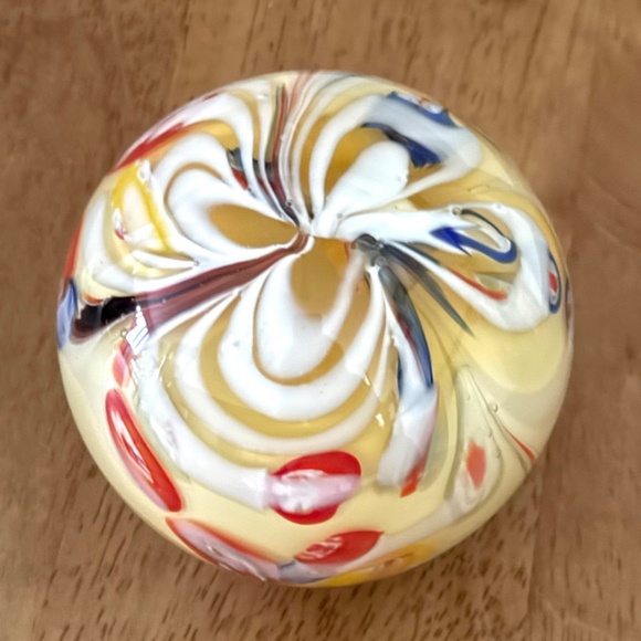 Vintage Murano Style Art Glass Swirl Millefiori Blue Red Yellow 4” Paperweight - Picture 6 of 9